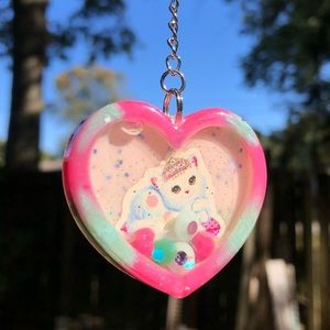Handmade Kawaii Lisa Frank Cat Shaker Keychain